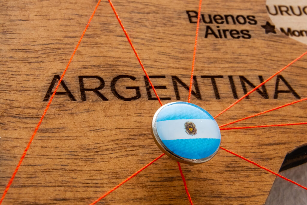 argentina flag on the pin with red thread showed t 2023 11 27 04 54 55 utc