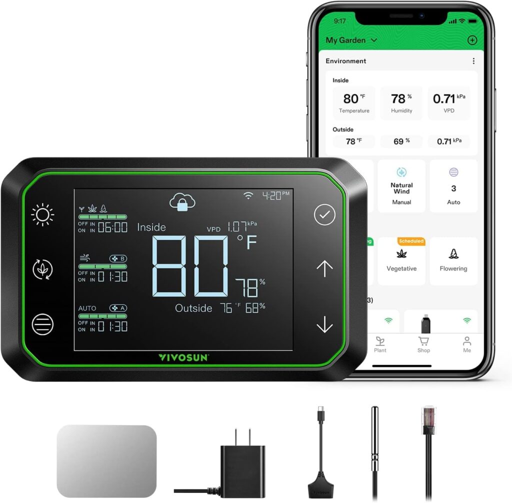 VIVOSUN GrowHub Controller E42A, Smart Environmental WiFi-Controller with Temperature, Humidity, VPD, Timer, Cycle, Schedule Controls, for Grow Tent