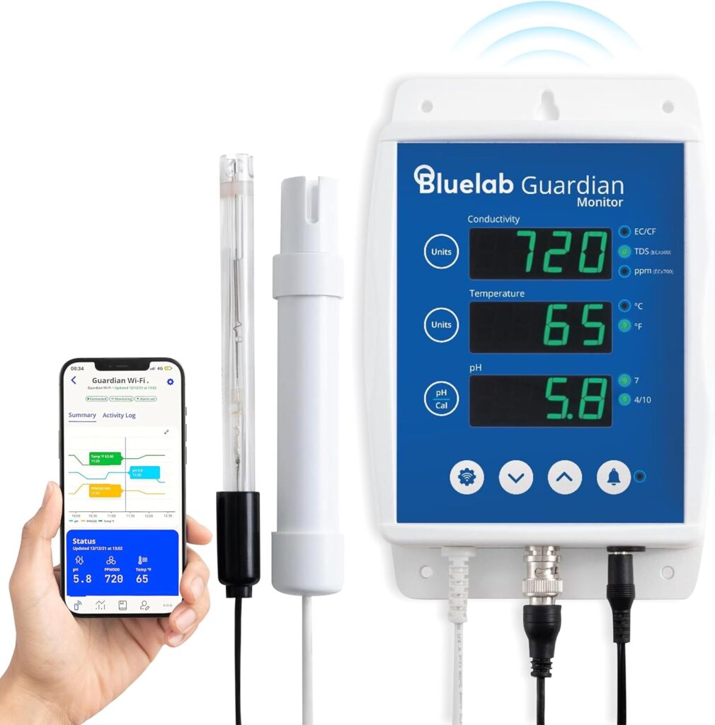 Bluelab Guardian Monitor Wi-Fi for Real-time pH, Temperature, and Conductivity (TDS) Measurements in Water with Calibration