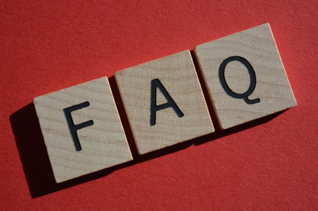 FAQ acronym for Frequentky Asked Questions on a red background