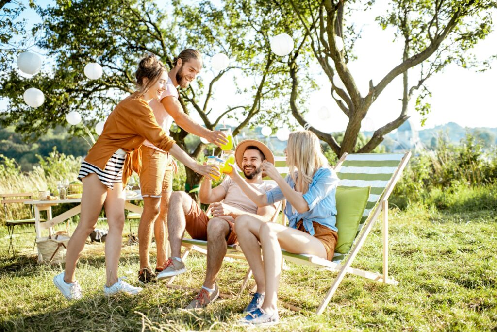 Friends having party in the garden