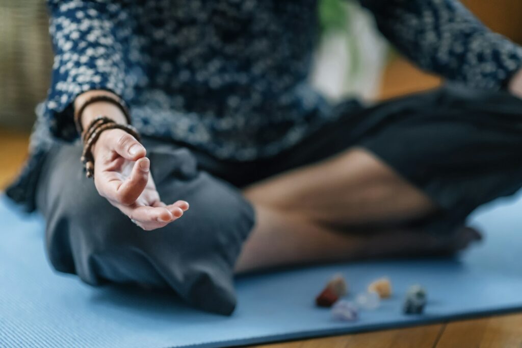 Meditating at Home. Fingers in Gyan Mudra, Symbol of Wisdom