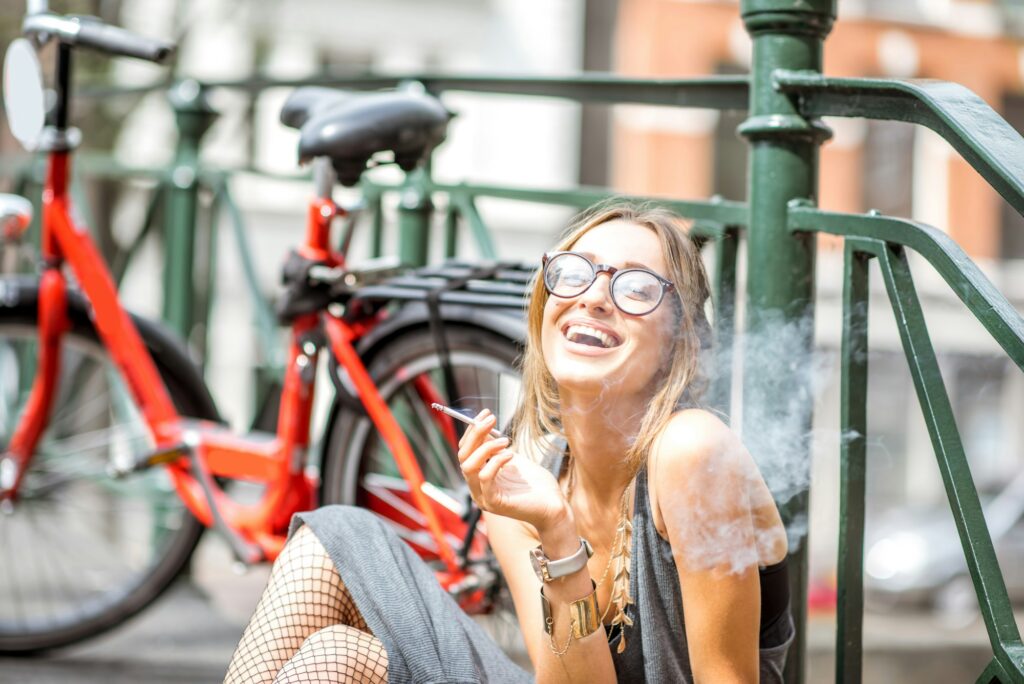 Woman smoking in Amsterdam city